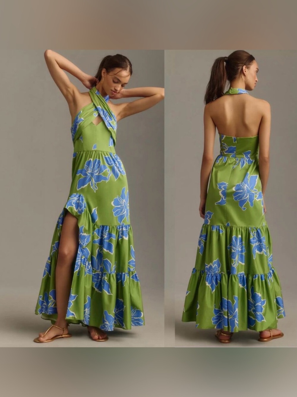 Hutch for Anthropologie Floral Halter Maxi Dress